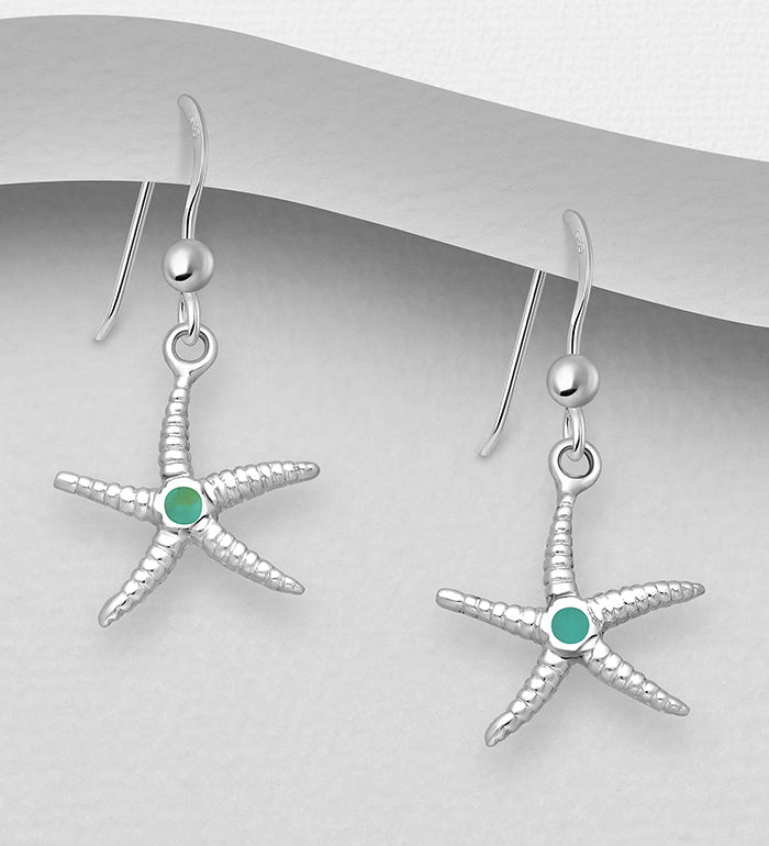 925 Sterling Silver Oxidized Starfish Earrings with Blue Tourmaline