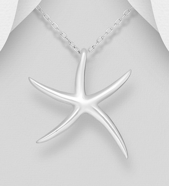 Exquisite 925 Sterling Silver Hand Finished Plain Polished Starfish Pendant & Chain