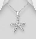 925 Sterling Silver Starfish Pendant & Chain, Decorated with CZ Simulated Diamonds