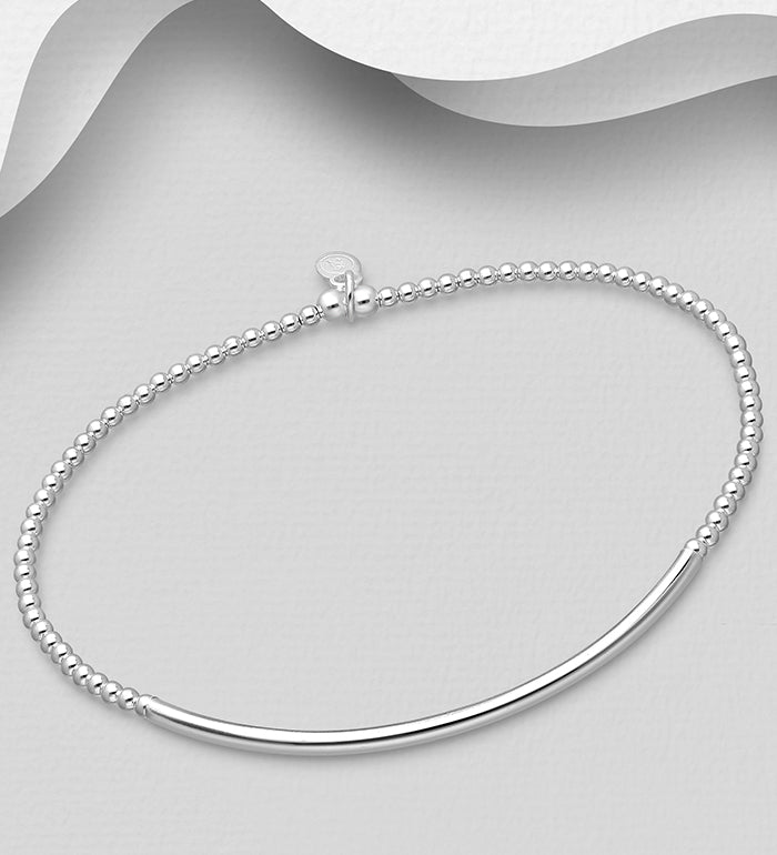 925 Sterling Silver Stretch Ball & Tube Bracelet