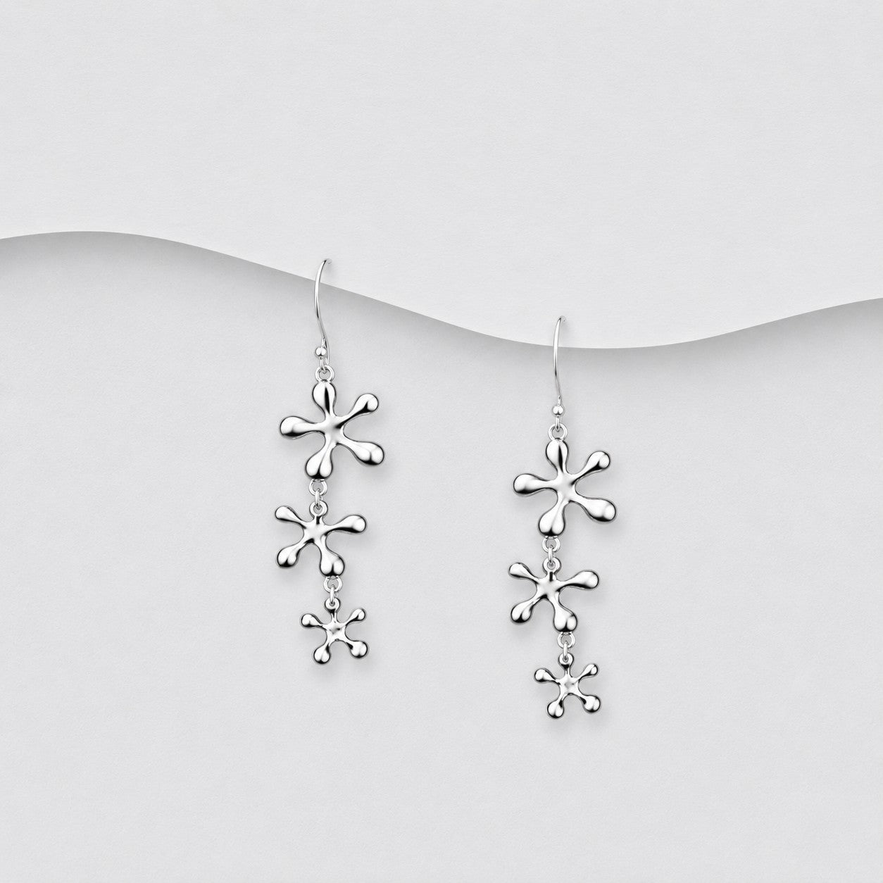 Solid 925 Sterling Silver Cascade Flower Hook Drop Earrings