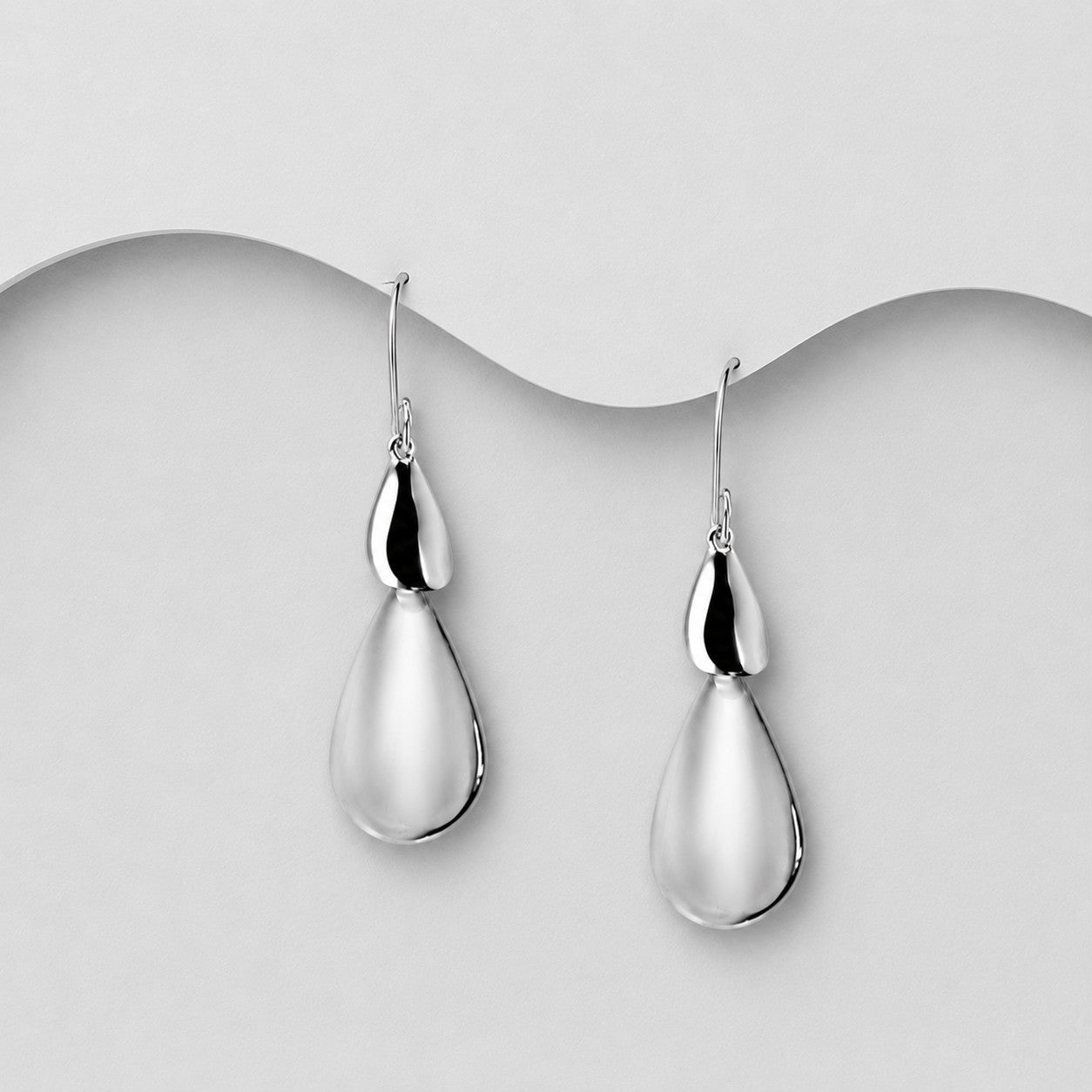 925 Sterling Silver Brushed Suspended Tear Drop Earrings — Exclusive