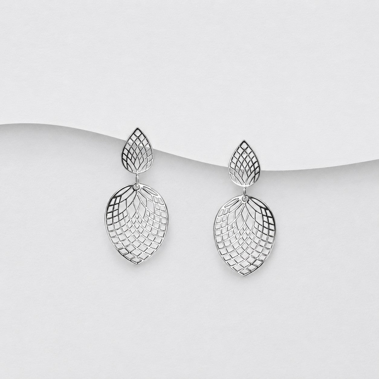925 Sterling Silver Lattice Open Work Drop Earrings - Exclusive