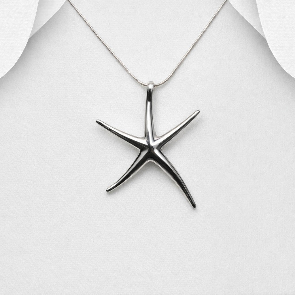 925 Sterling Silver Larger Statement Solid Hand Crafted Star Fish Pendant & Chain