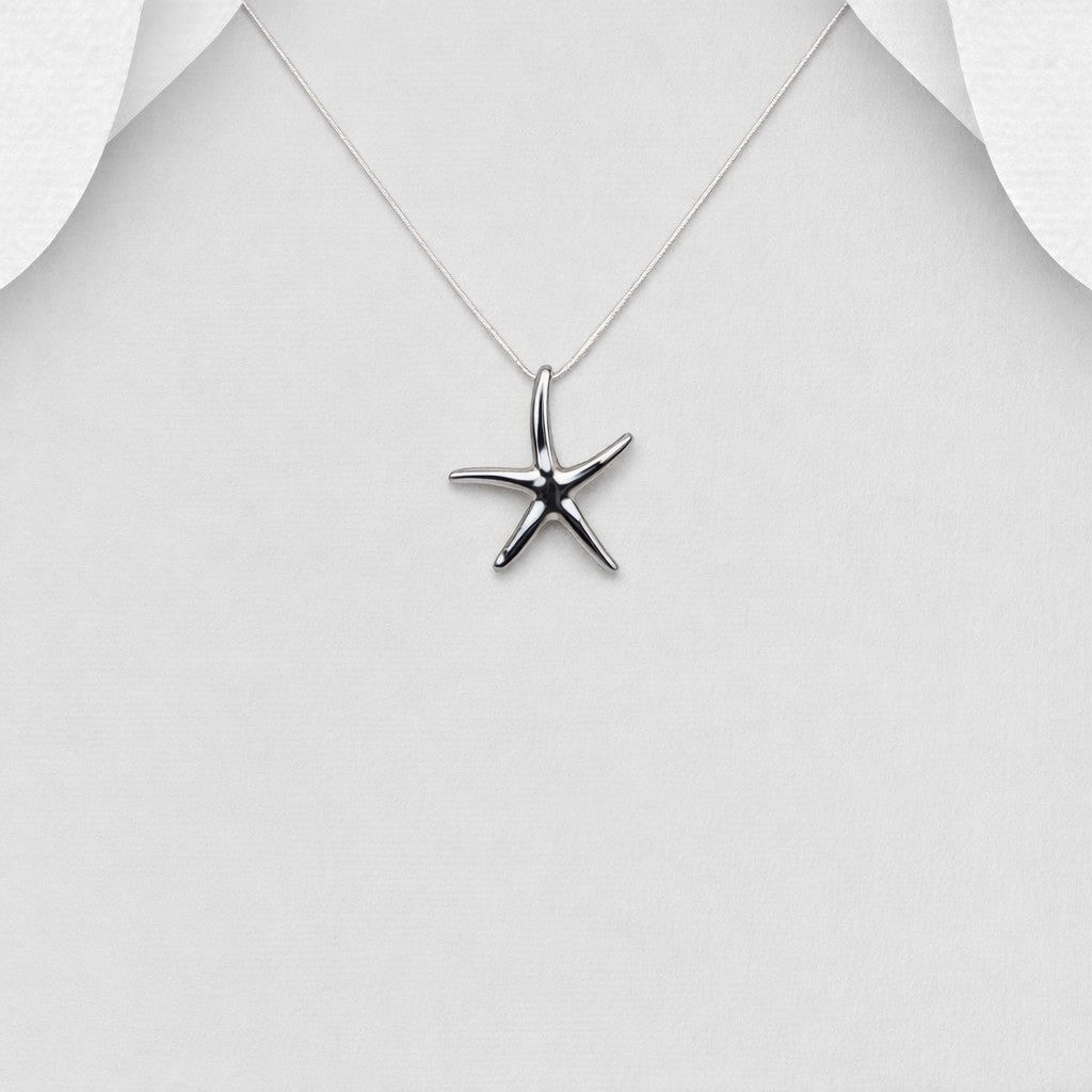 925 Sterling Silver Hand Crafted Solid Star Fish Pendant & Chain