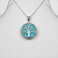 925 Sterling Silver Tree of Life Pendant & Chain Decorated with Larimar Gem Stone