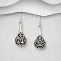 925 Sterling Silver Droplet Filigree Hook Drop Earrings
