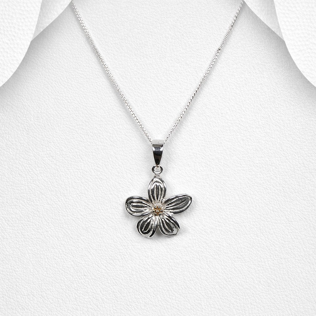 925 Sterling Silver Flower Pendant & Chain with 18ct Yellow Gold Pollen