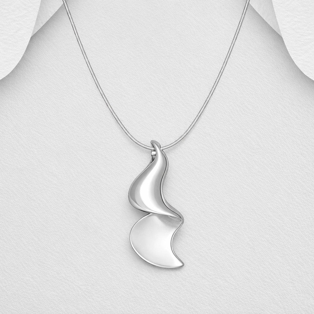 Hand Crafted Solid 925 Sterling Silver Modern Plain Pendant & Chain