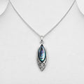 925 Sterling Silver Marquise Shape Abalone Shell Pendant & Chain