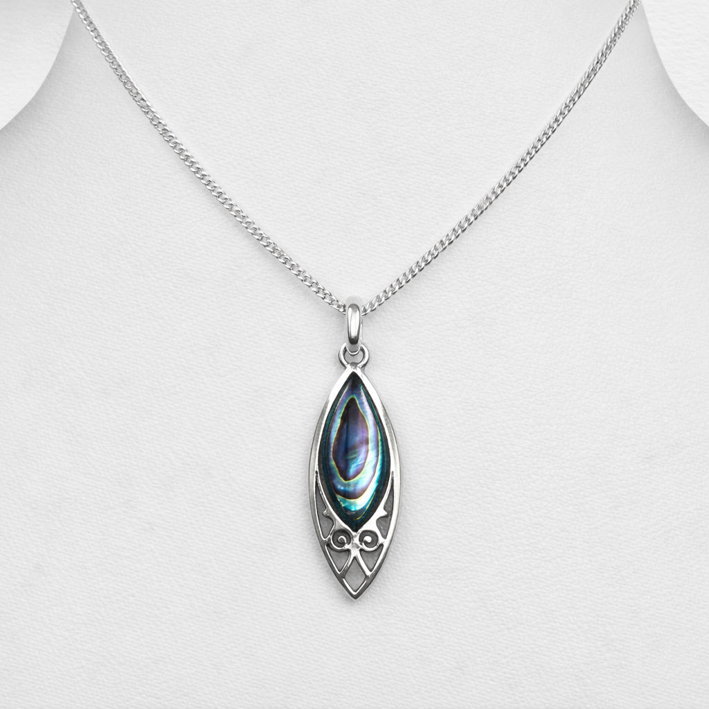925 Sterling Silver Marquise Shape Abalone Shell Pendant & Chain