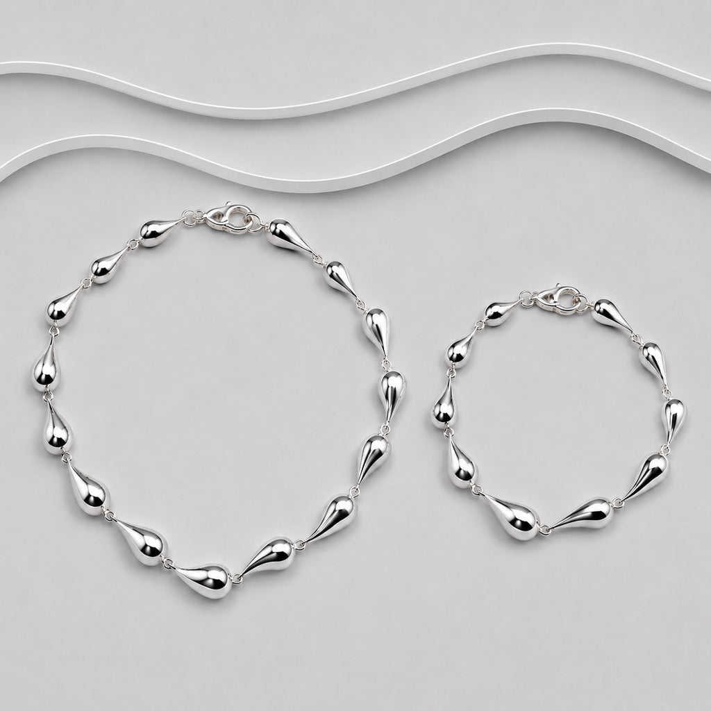 925 Sterling Silver Tear Drop Bracelet – Exclusive Design with T-Bar Clasp