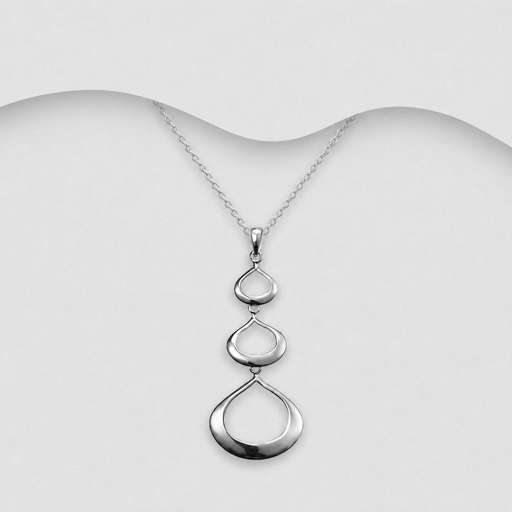 925 Sterling Silver Triple Drop Openwork Teardrop Cascade Pendant & Chain