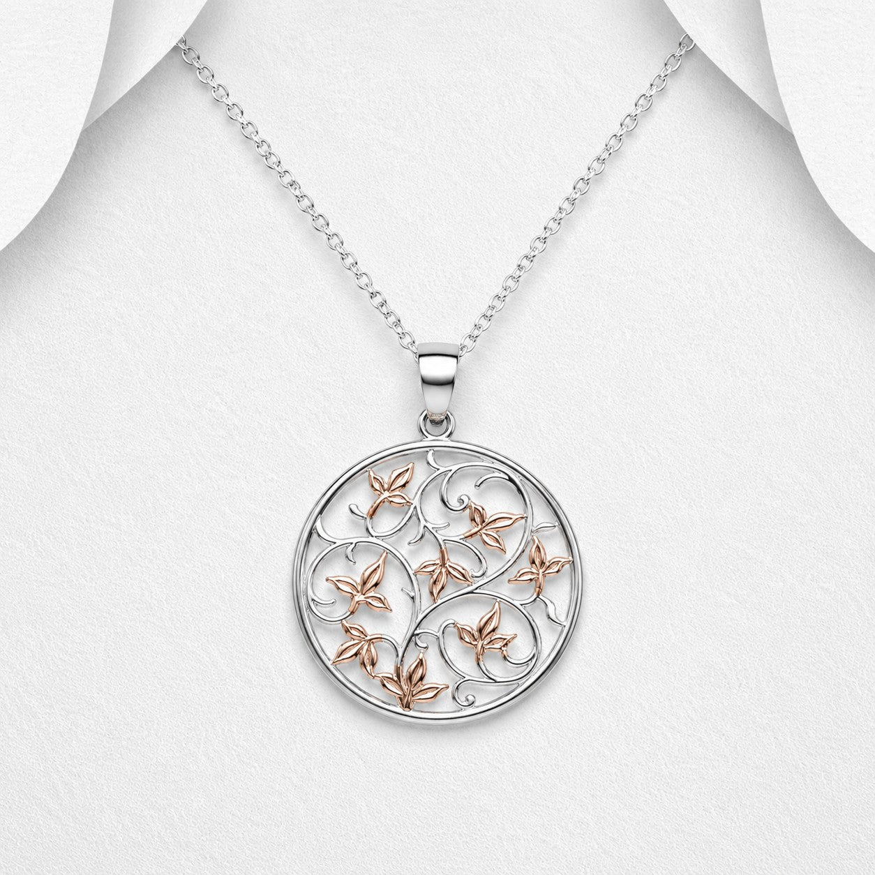Handcrafted 925 Sterling Silver Two Tone Pink Gold Flower of Life Pendant & Chain