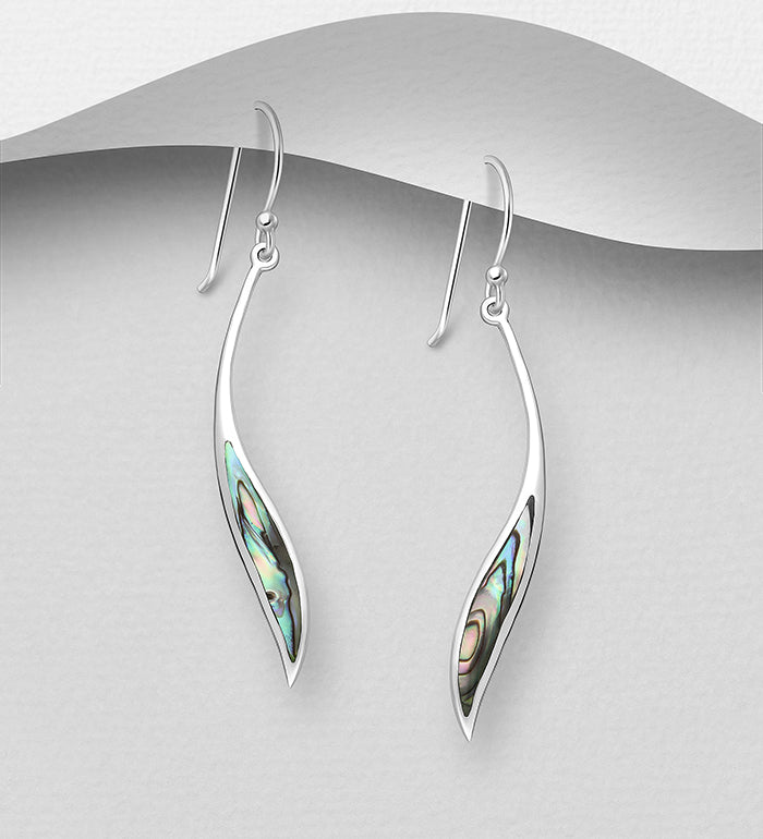 925 Sterling Silver Abstract Hook & Drop Earrings with Abalone Shell Embellishment