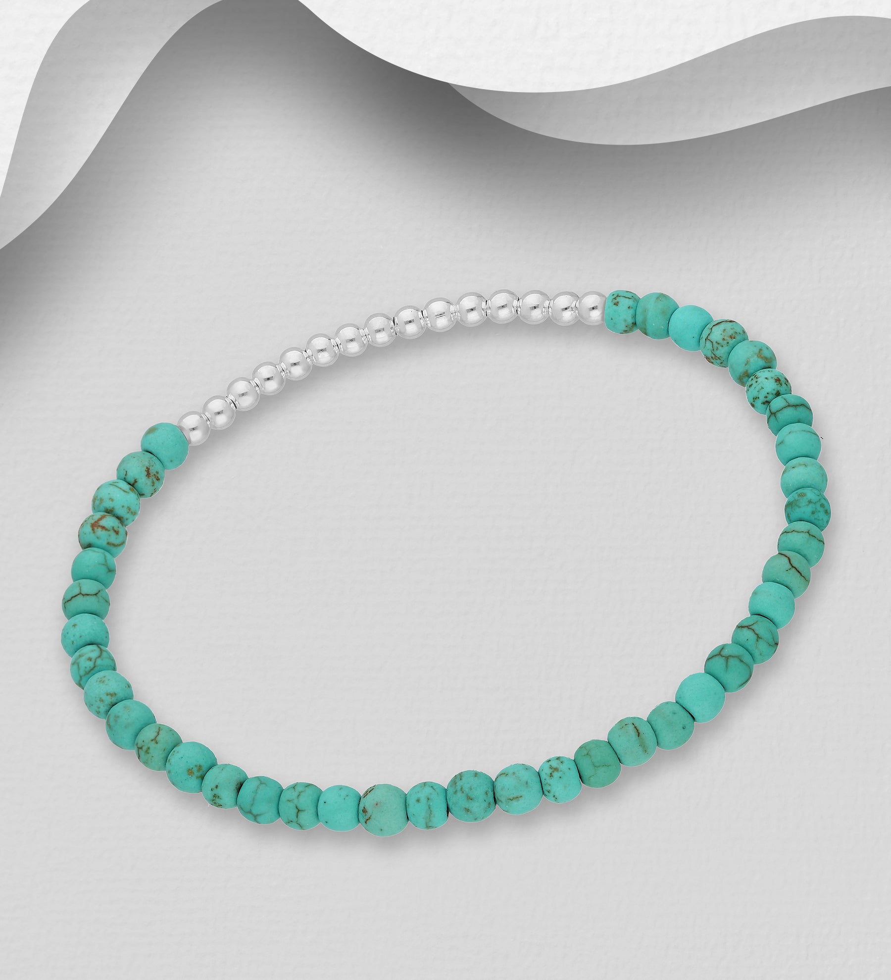 925 Sterling Silver & Turquoise Beaded Elastic Bracelet