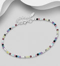 925 Sterling Silver Ball Bracelet, Beaded with Amazonite, Amethyst, Black Agate, Blue Apatite, Garnet, Peridot, Pink Tourmaline and Rainbow Moonstone