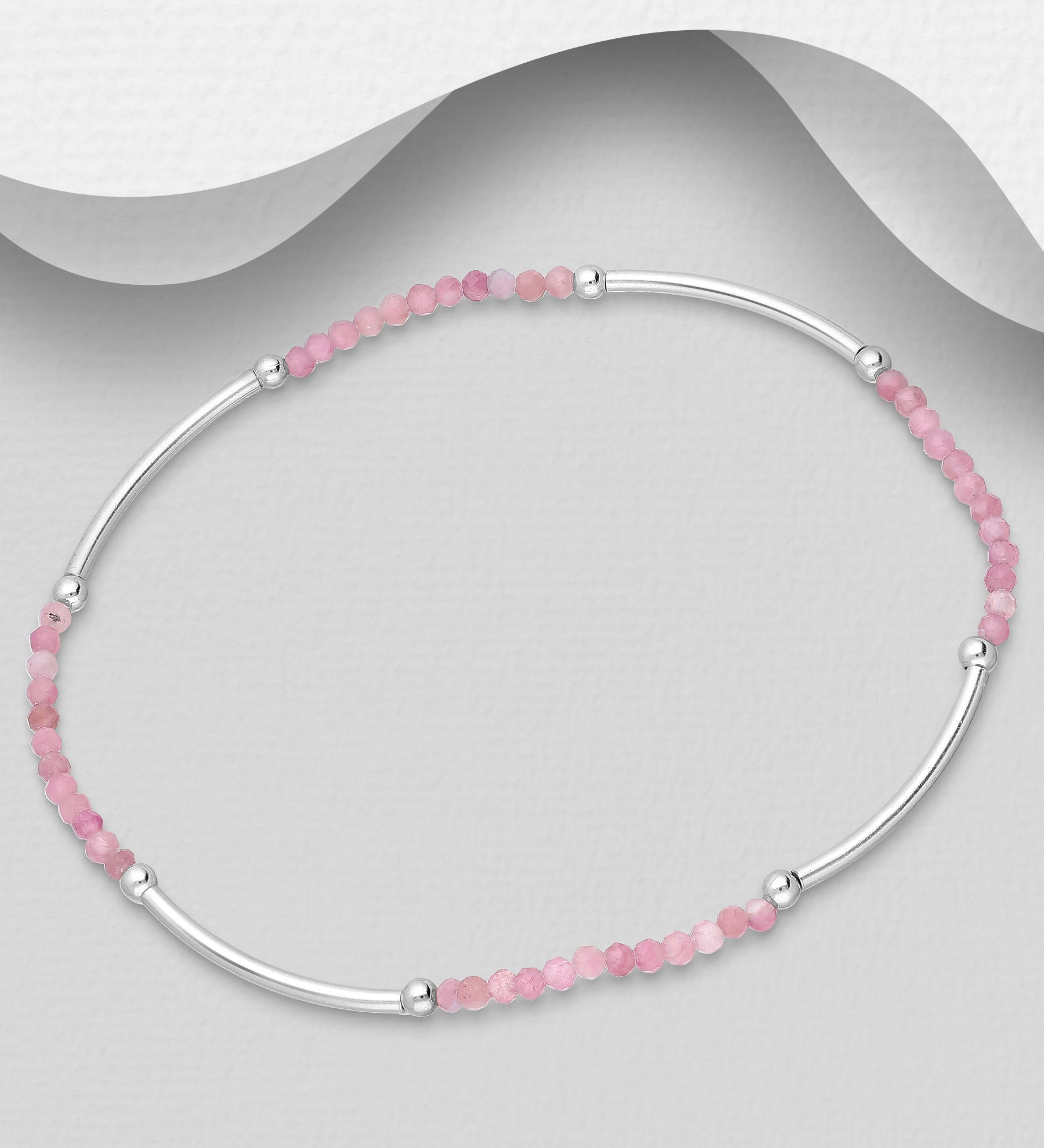 925 Sterling Silver & Rose Quartz Beaded Bracelet