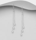 925 Sterling Silver Triple Drop Ball On Box Chain Hook Earrings
