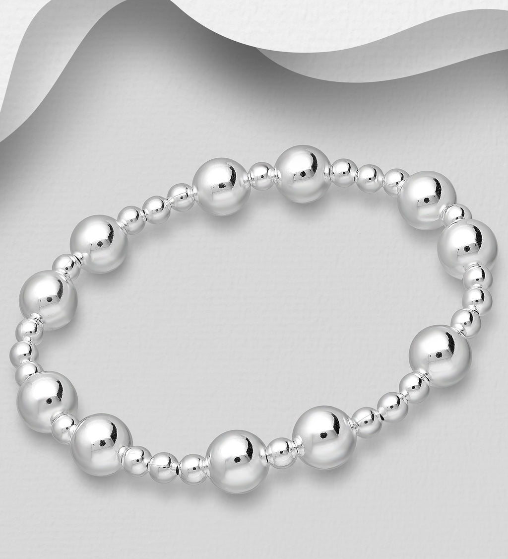 925 Sterling Silver Mixed Ball Stretch Bracelet