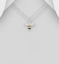 925 Sterling Silver Bee Pendant & Chain, Decorated with Coloured Enamel & CZ Simulated Diamonds