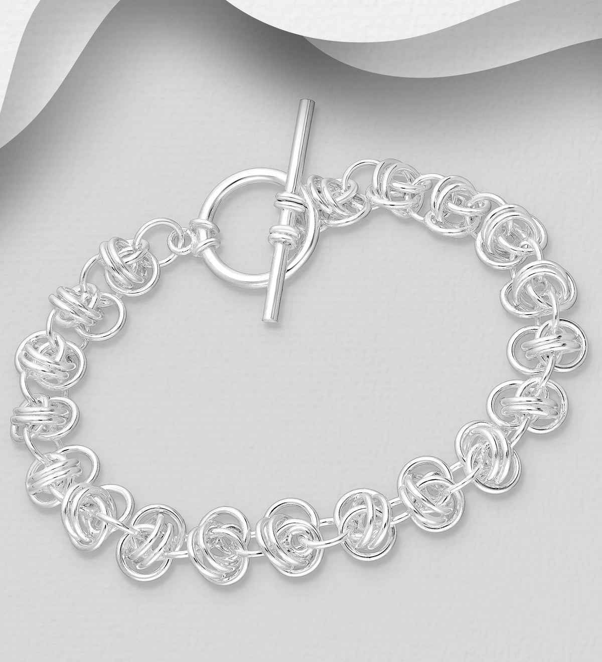 A Statement of Craftsmanship: 925 Sterling Silver Multi Round Links Bracelet with Toggle Clasp
