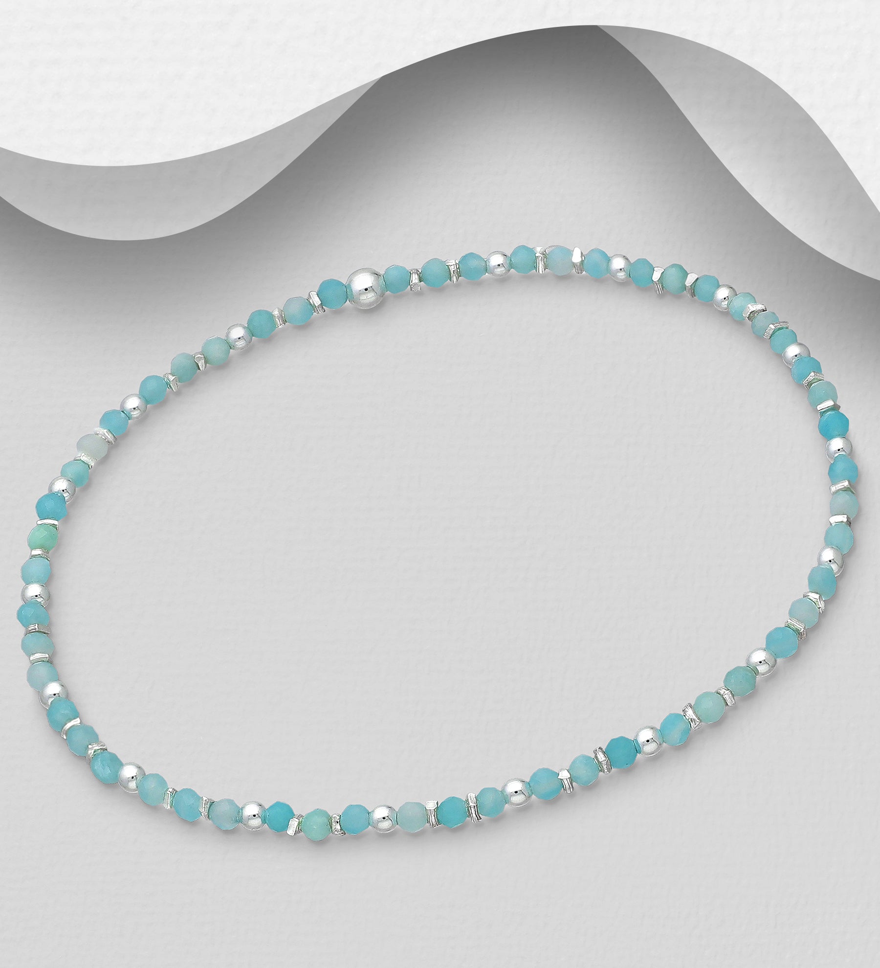 925 Sterling Silver Bracelet, Beaded with Amazonite