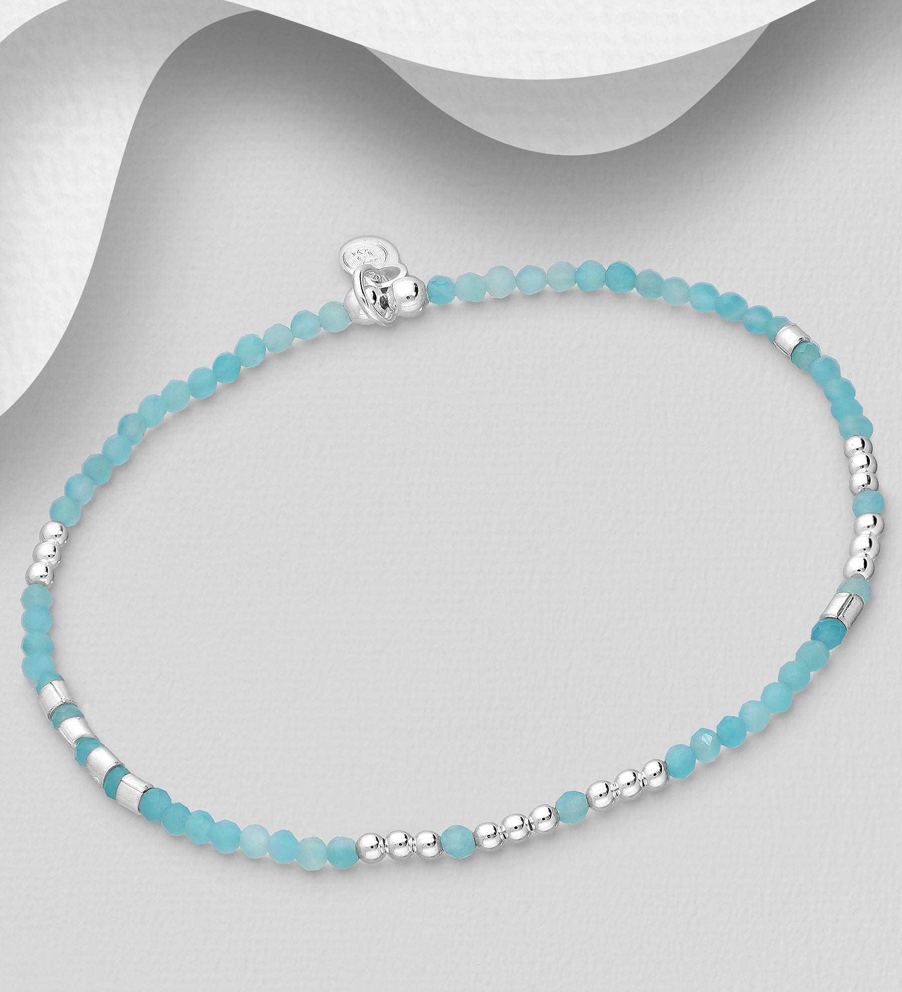 925 Sterling Silver & Amazonite Beaded Bracelet