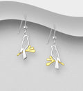 925 Sterling Silver Branch & Bird Two Tone Hook Earrings with 18ct Yellow Gold Branch