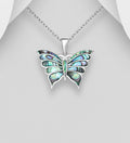 925 Sterling Silver Handcrafted Butterfly Shell Pendant & Chain