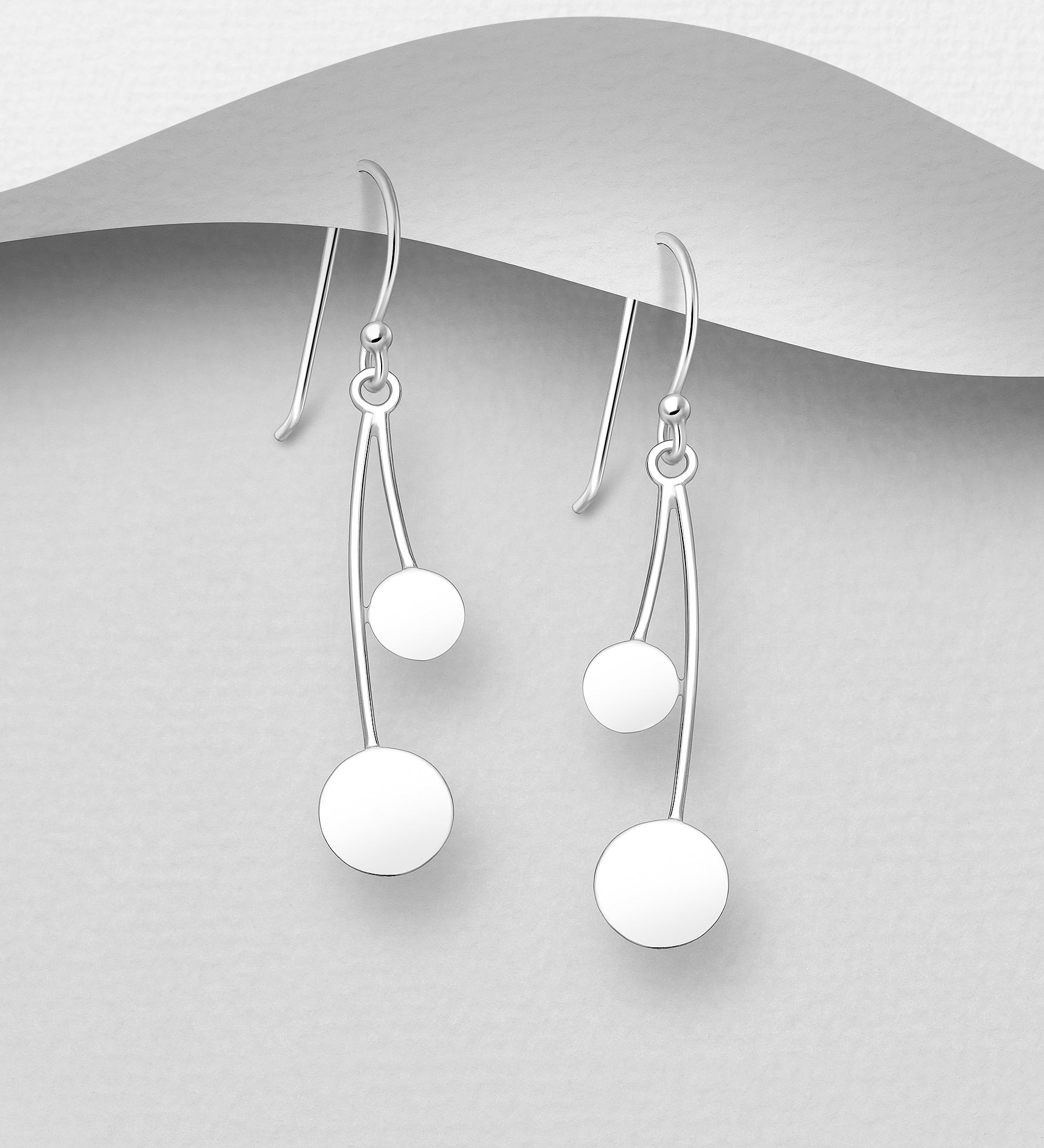 925 Sterling Silver Double Disc Bar Hook Drop Earrings