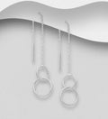 925 Sterling Silver Interlocking Double Circle Threader Earrings