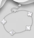 925 Sterling Silver Clover Station Bracelet | Mother of Pearl Shell & CZ Diamond Halo