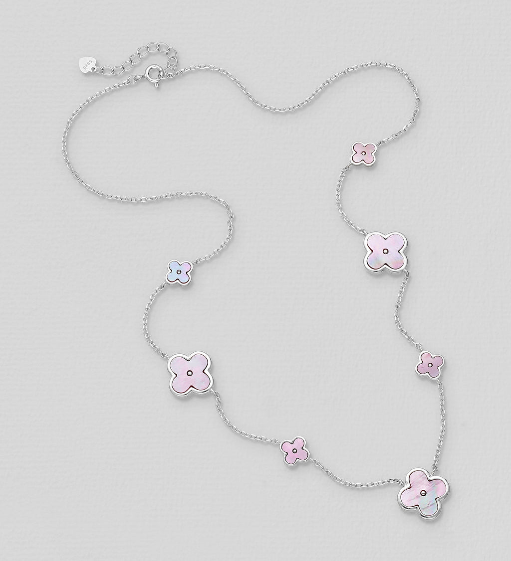 925 Sterling Silver Clover Necklace  Elegant Luck with Pink or White Mother of Pearl Shell