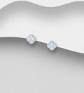 925 Sterling Silver Clover Stud Earrings with Lab-Created Opal