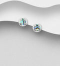 925 Sterling Silver Clover Push-Back Earrings, Decorated with Abalone Shell