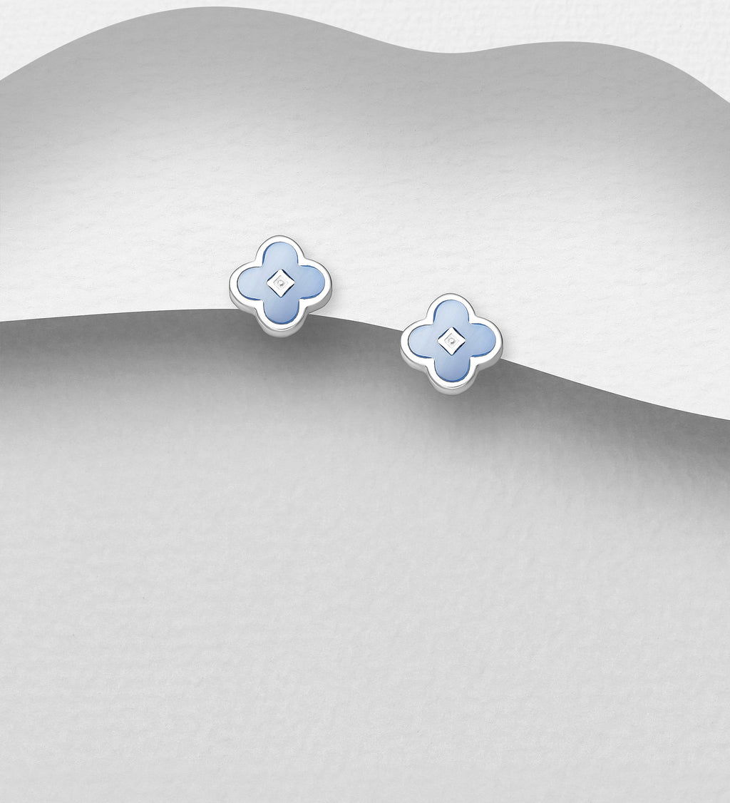 Van Cleef Inspired 925 Sterling Silver Clover Push-Back Earrings with Shell Embellishment – Three Shell Colours
