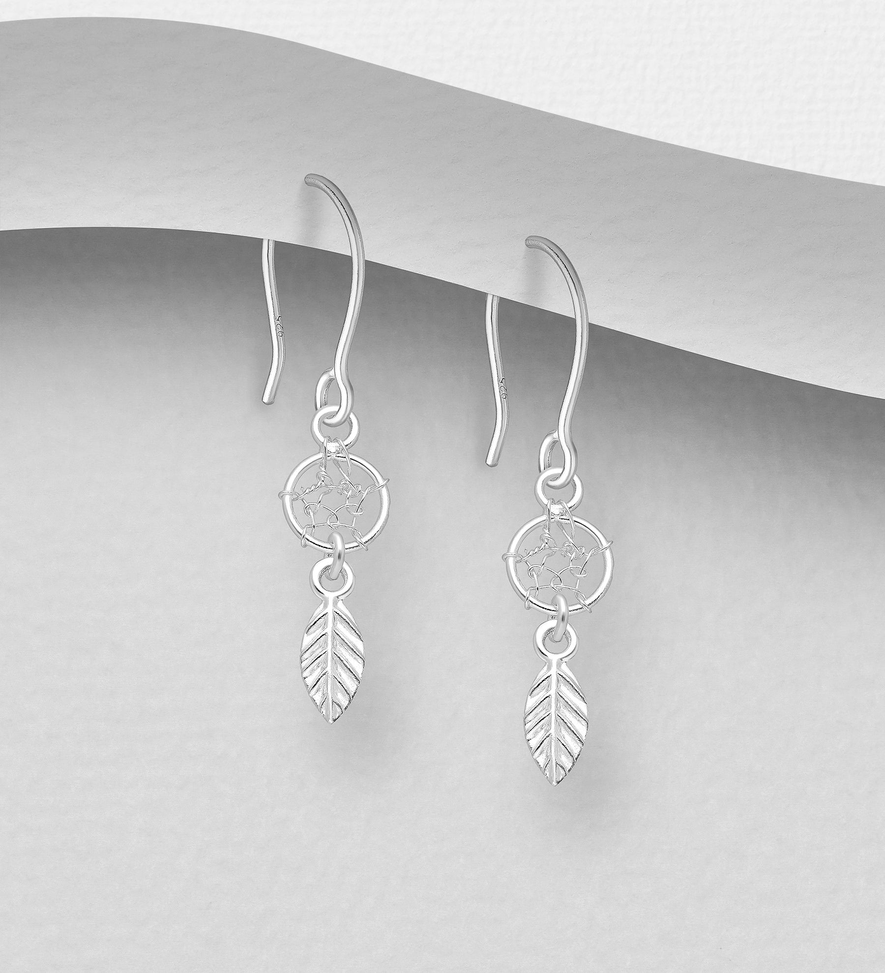 925 Sterling Silver Dream Catcher Hook Drop Earrings