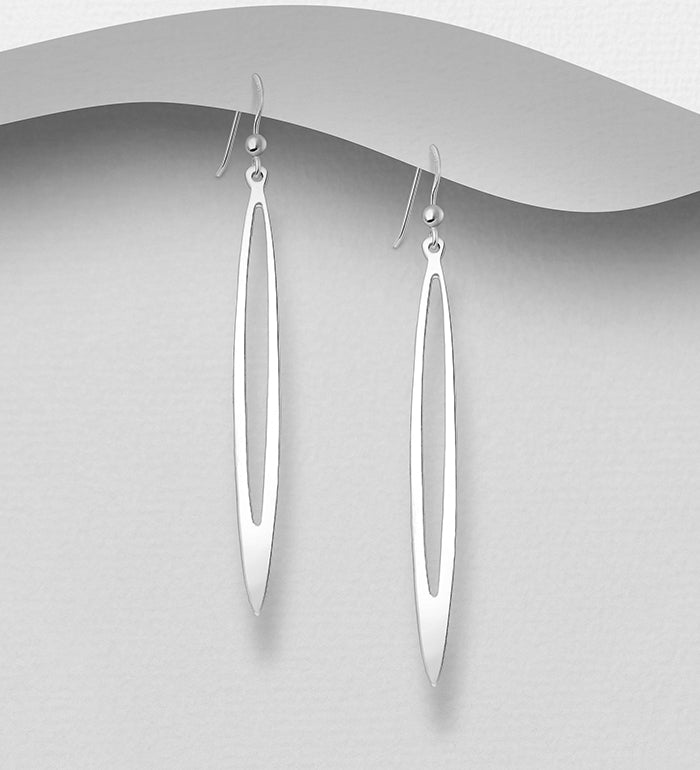 Sterling Silver Elegant Elongated Oval Drop Earrings