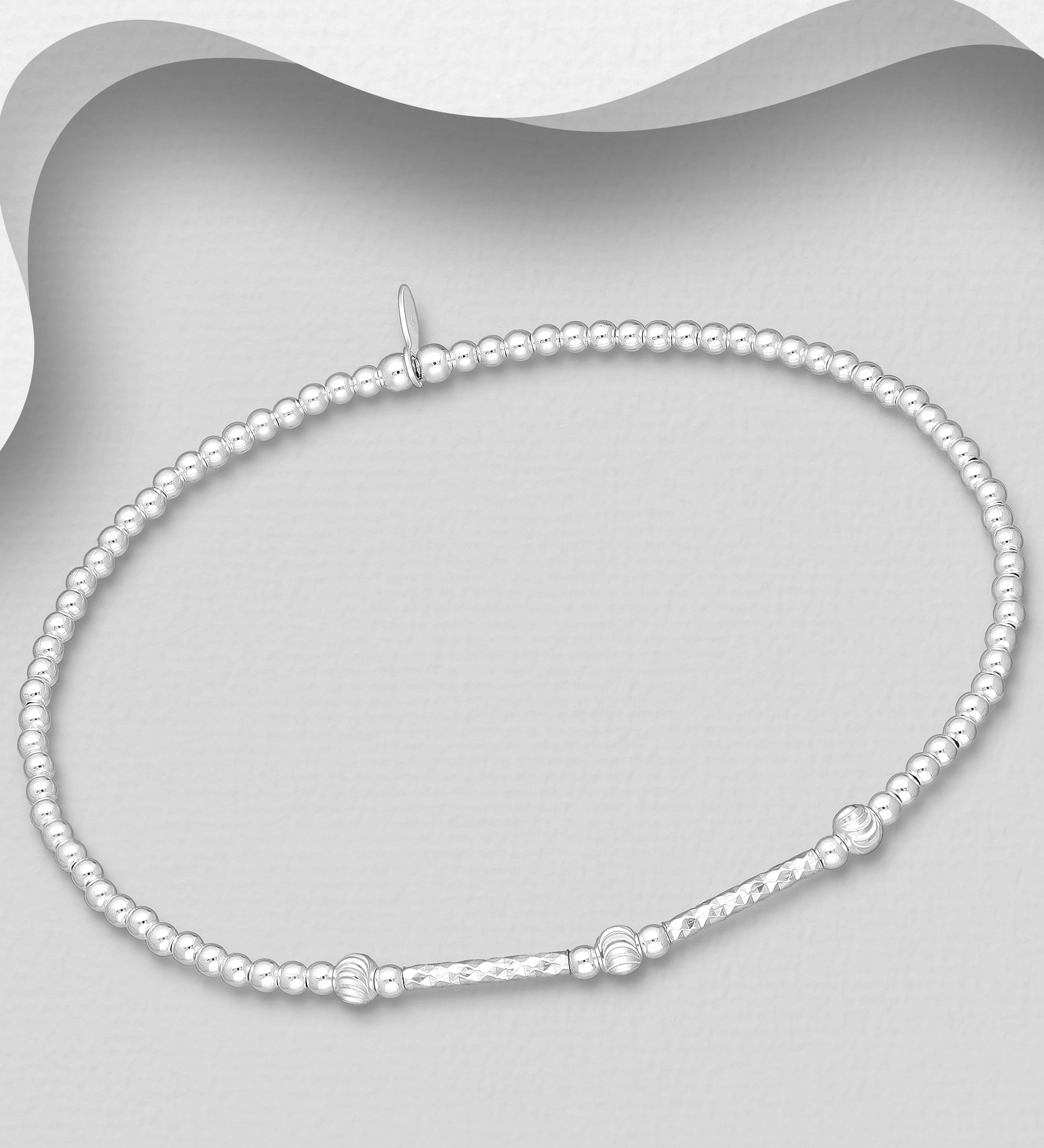 925 Sterling Silver Elastic 2mm Ball Beads Bracelet