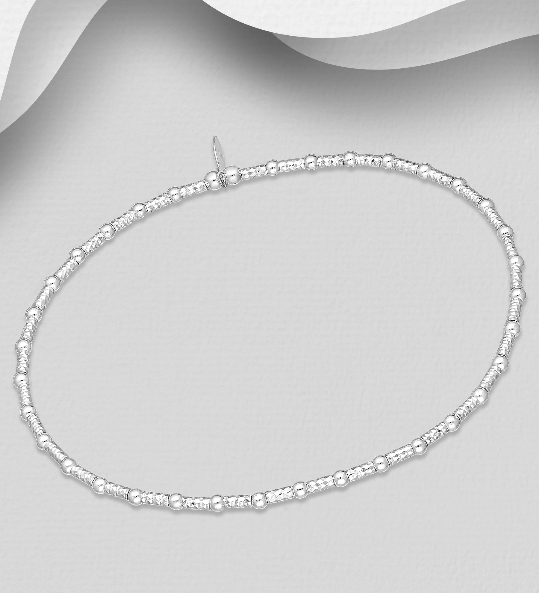 925 Sterling Silver Elastic 2mm Fine Ball Beads Bracelet