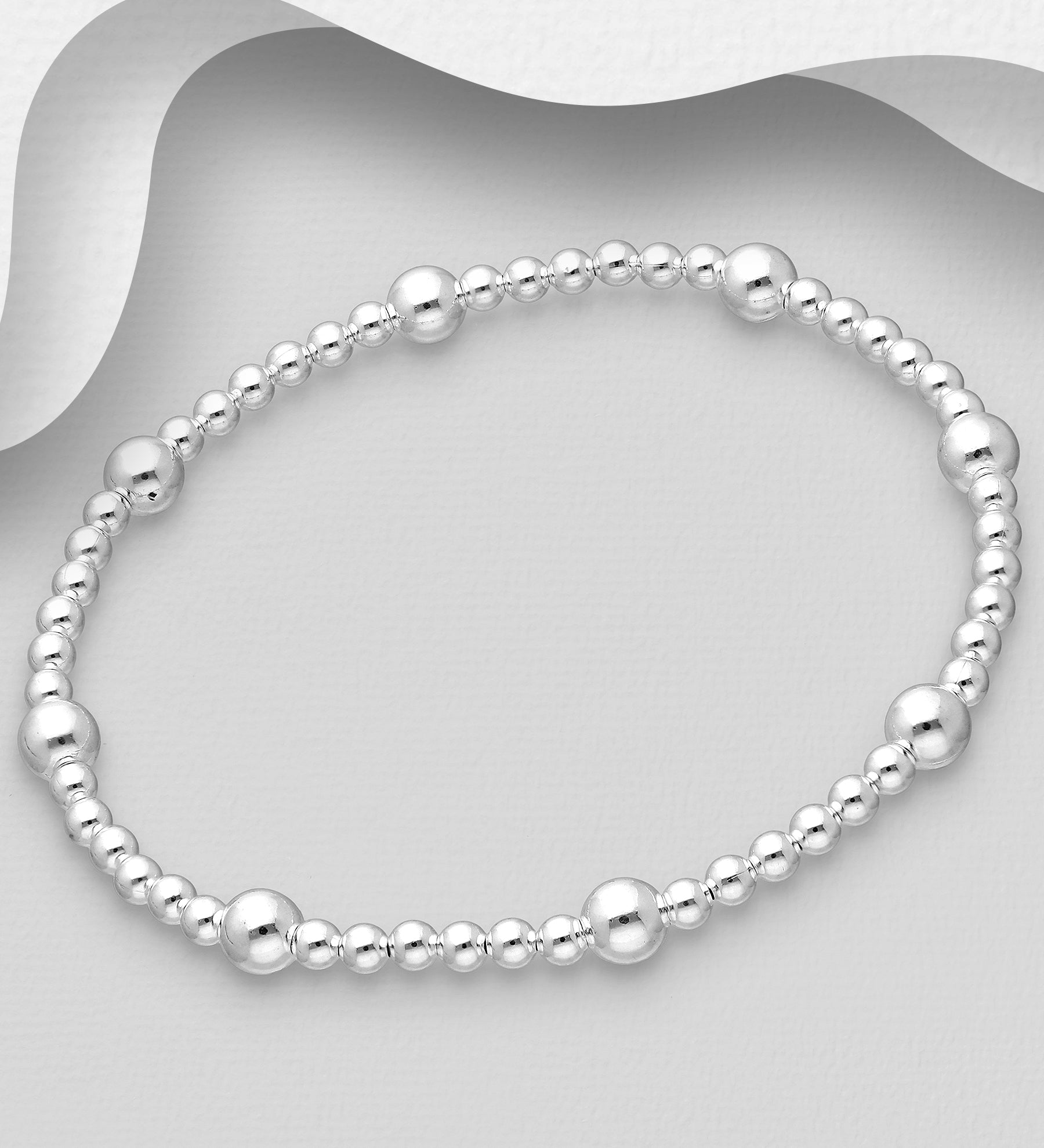 925 Sterling Silver Elastic 3-5mm Ball Bracelet