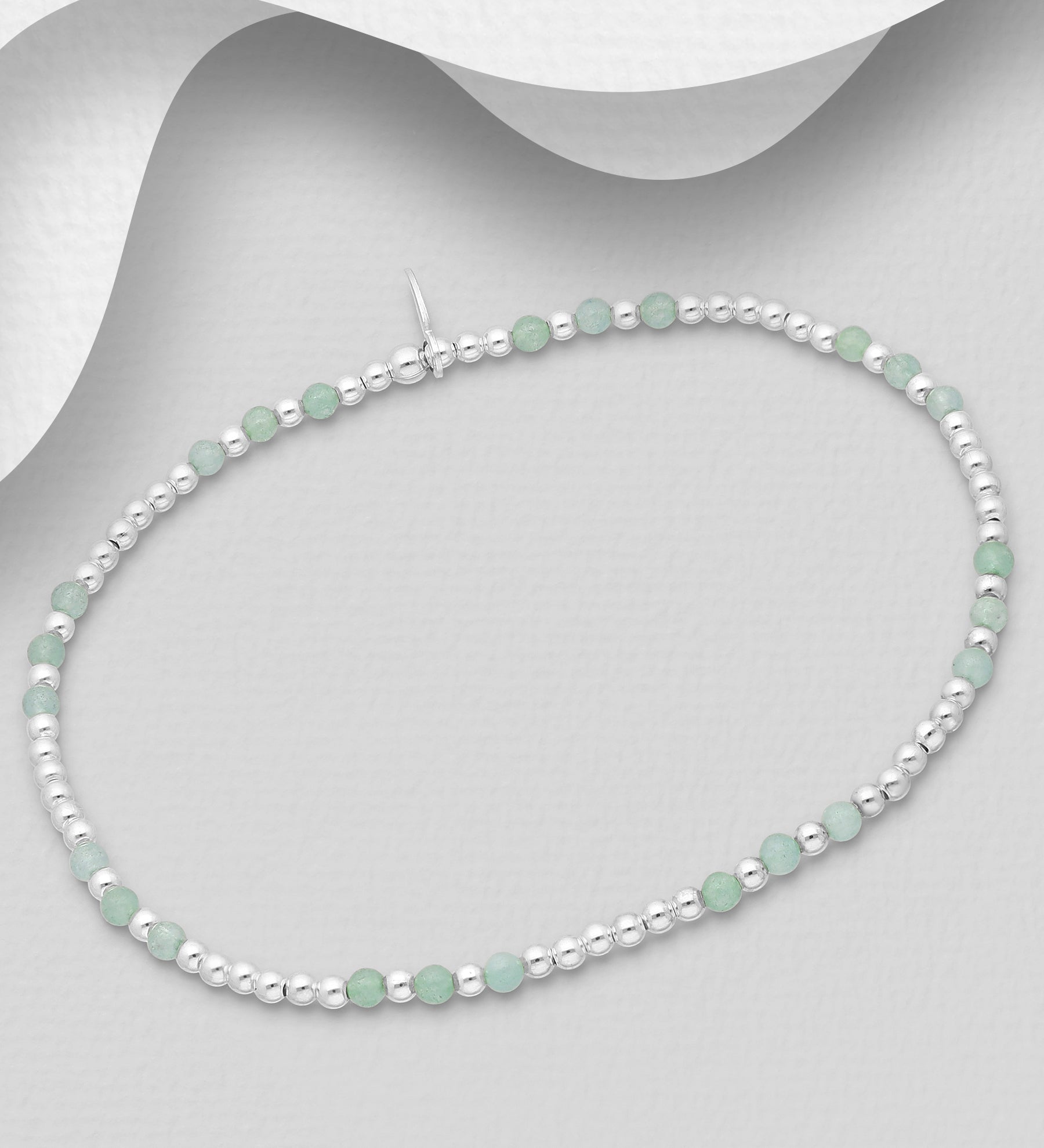 925 Sterling Silver & Jade Gemstone Beaded Elastic Bracelet