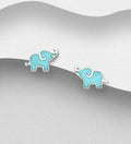 925 Sterling Silver Elephant Push-Back Earrings with Turquoise or Blue Resin