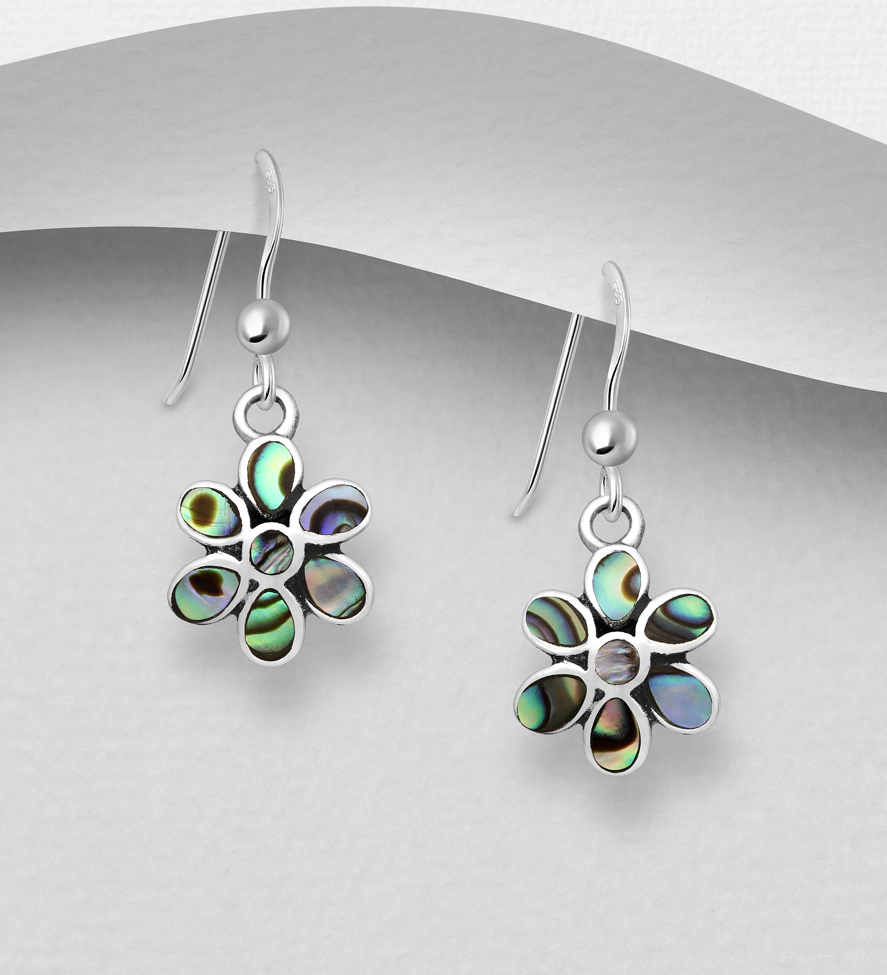 925 Sterling Silver Flower Hook Earrings with Abalone Shell