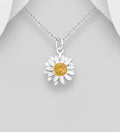 925 Sterling Silver Flower Two Tone Pendant & Chain with 18K Yellow Gold Pollen