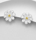 925 Sterling Silver & 18ct Yellow Gold Two Tone Flower Push-Back Earrings
