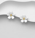 925 Sterling Silver & 18ct Yellow Gold Two Tone Flower Push-Back Earrings -