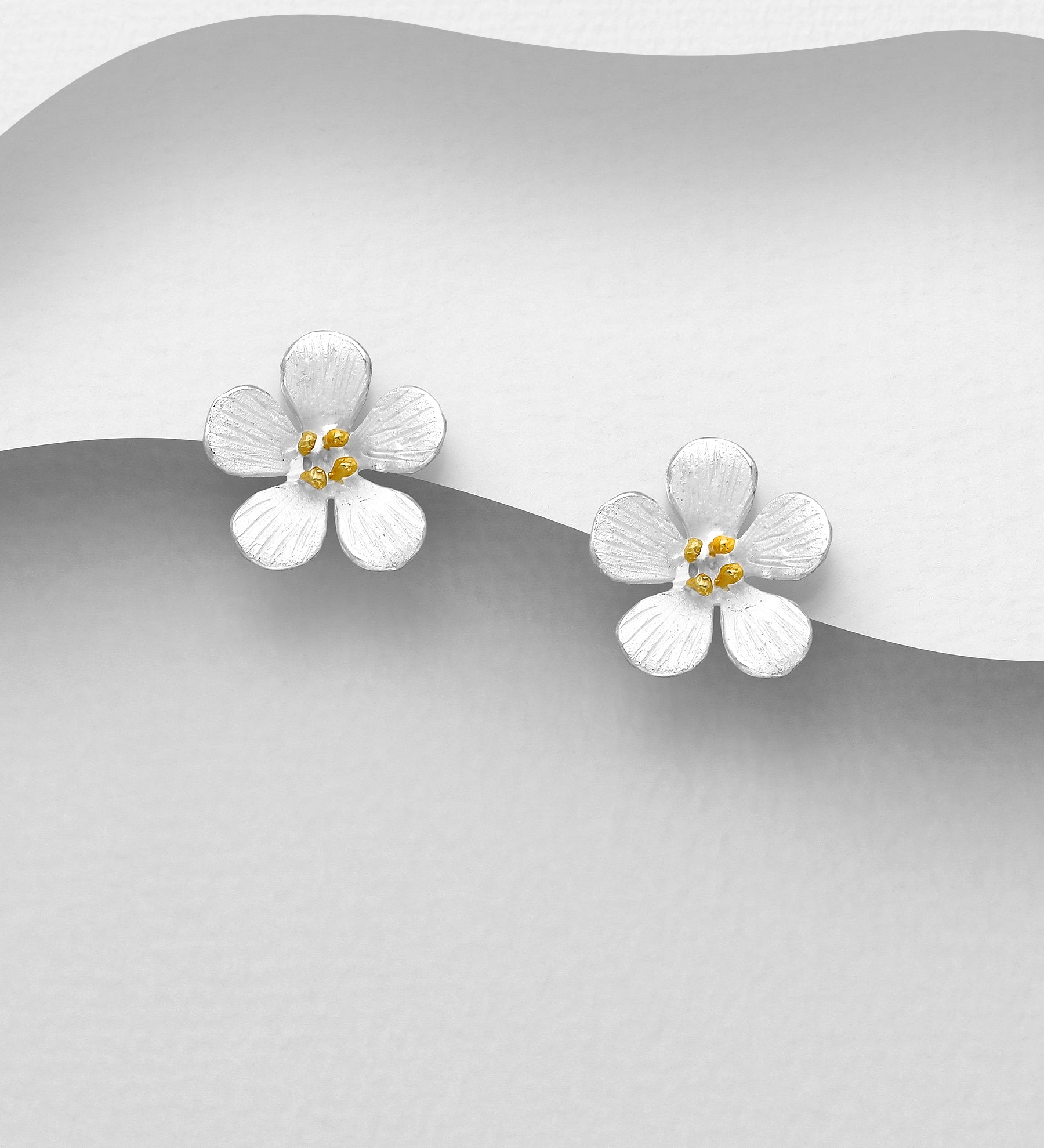 925 Sterling Silver & 18ct Yellow Gold Two Tone Flower Push-Back Earrings -