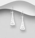 925 Sterling Silver Hammered Triangle Hook Drop Earrings
